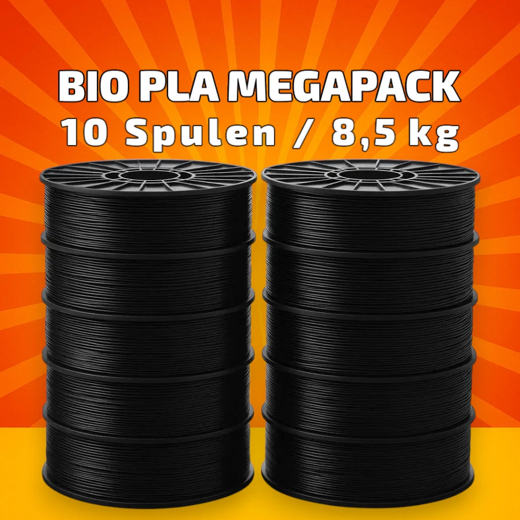 BIO PLA Schwarz Megapack – 8,5 kg (10 Spulen × 0,85 kg) 1.75 mm