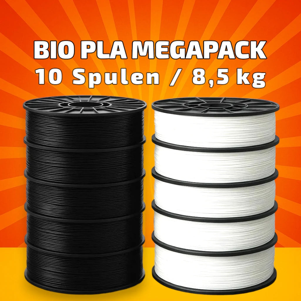 BIO PLA Weiß & Schwarz Megapack – 8,5 kg (10 Spulen × 0,85 kg) 1.75 mm