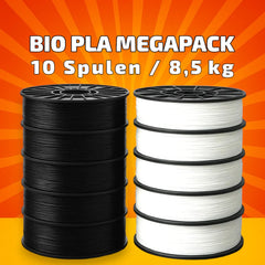 BIO PLA Weiß & Schwarz Megapack – 8,5 kg (10 Spulen × 0,85 kg) 1.75 mm