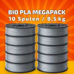 BIO PLA Grau Megapack – 8,5 kg (10 Spulen × 0,85 kg) 1.75 mm